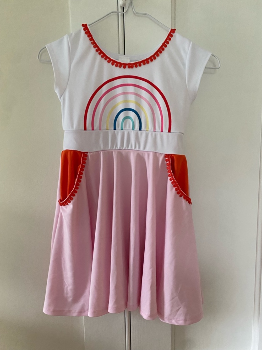 Little Adventures Twirl Dress - Pink & White Rainbow Pocket Dress